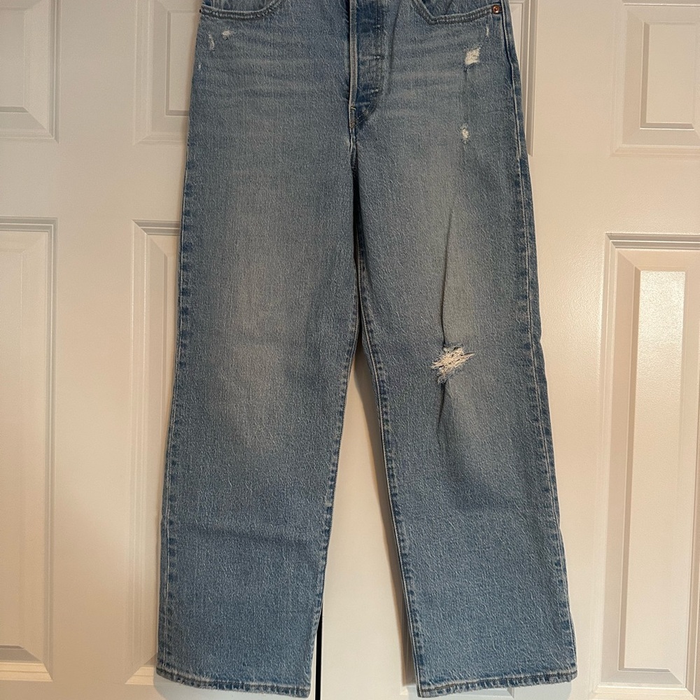 Levi's Light Blue Straight Leg Distressed Jeans